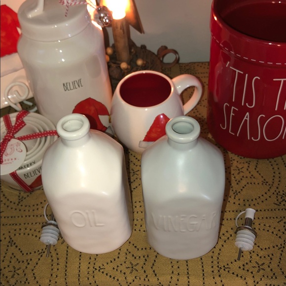 Rae Dunn OIL & VINEGAR Cruet Set (Large White & Gray) - Picture 8 of 12